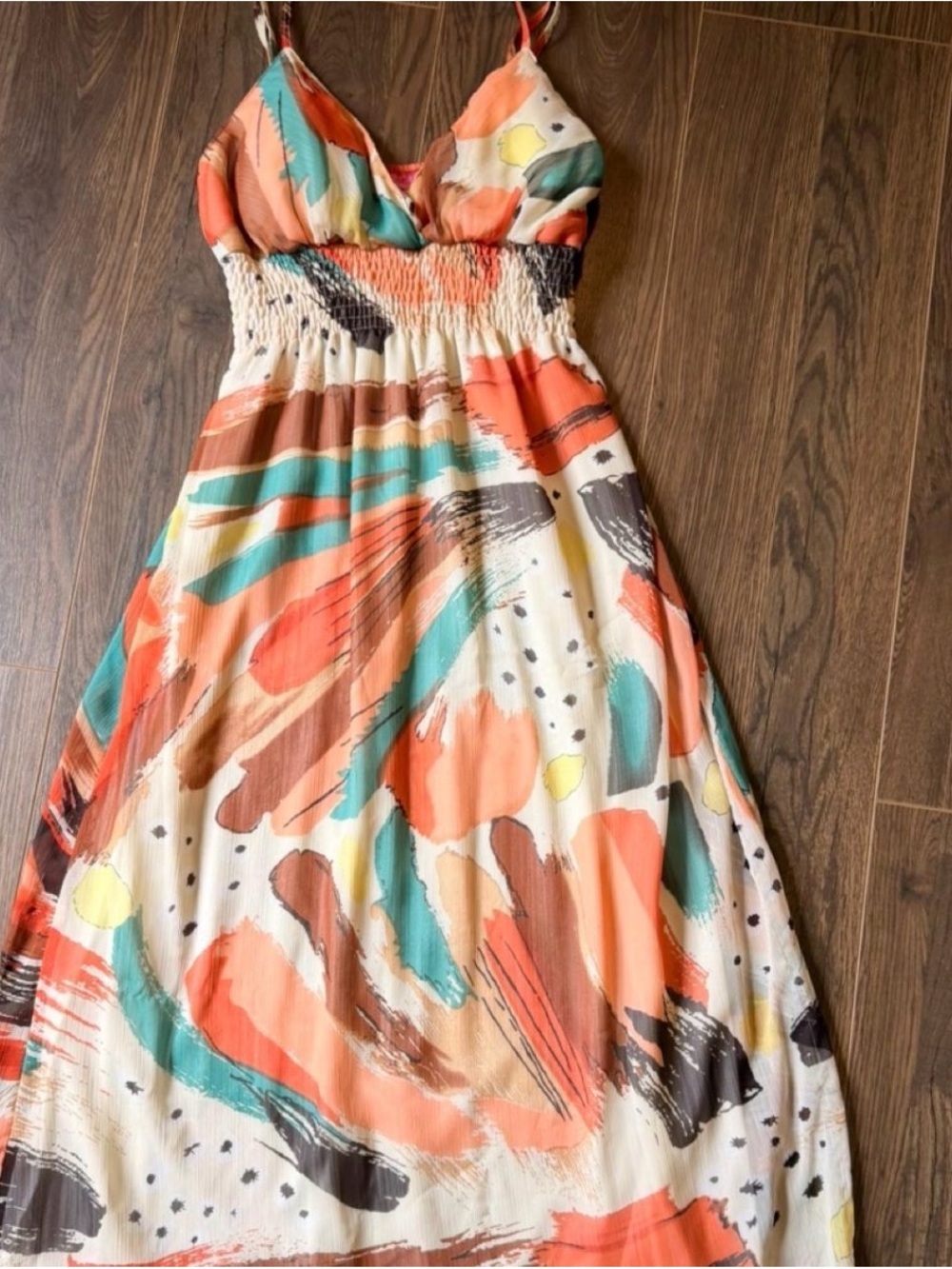 She's Cool Coral Teal Abstract Maxi Dress
